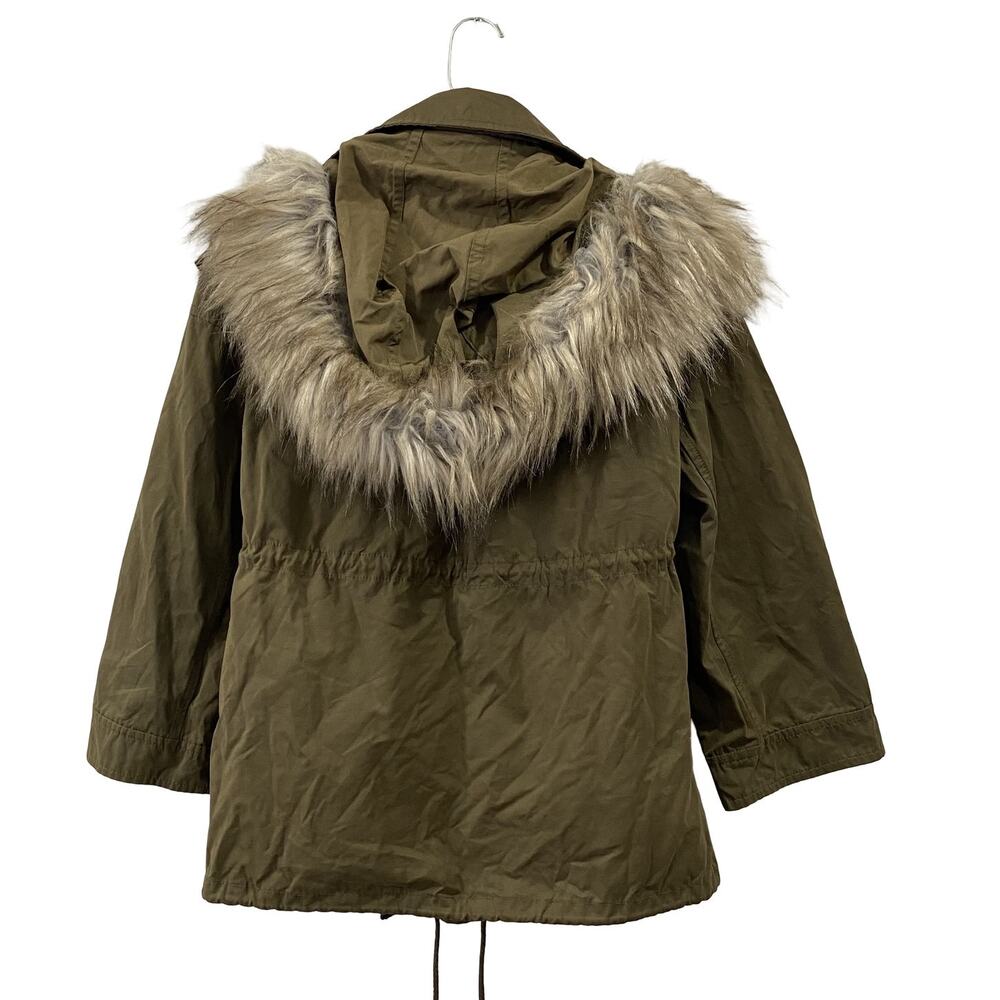 ZARA WOMAN Faux fur hooded Parka Jacket short olive green Size S - Picture 2 of 7
